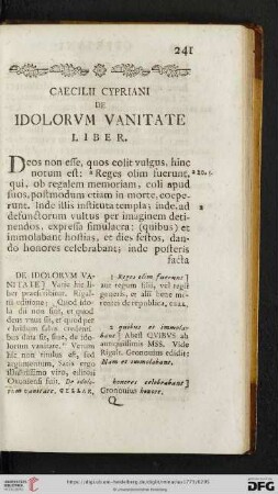 Caecilii cypriani de idolorum vanitate liber