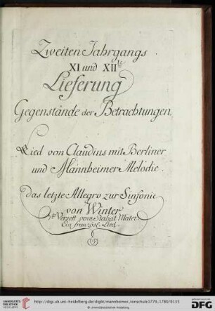 Zweiten Jahrgangs XI und XIIte Lieferung