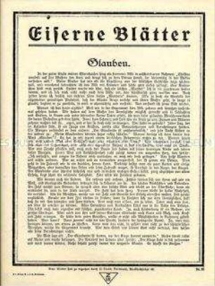 Patriotisches Flugblatt aus der Reihe "Eiserne Blätter", Nr. 78: "Glauben"