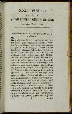 XXIII. Beylage zu den Neuen Leipziger gelehrten Anzeigen. Zum 1sten Decbr. 1795.