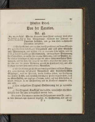 Fünfter Titel. Von der Taxation.