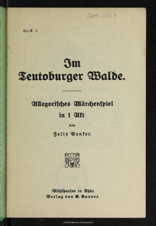 Im Teutoburger Walde : allegorisches Märchenspiel in einem Akt