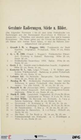 Gerahmte Radierungen, Stiche, Bilder und Oelskizzen (Nr. 1-57)