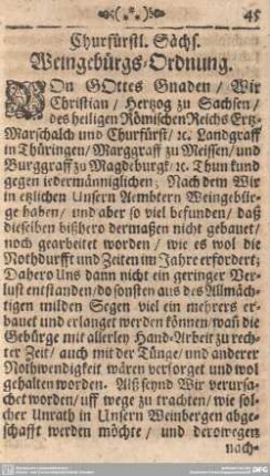 Churfürstl. Sächs. Weingebürgs-Ordnung.