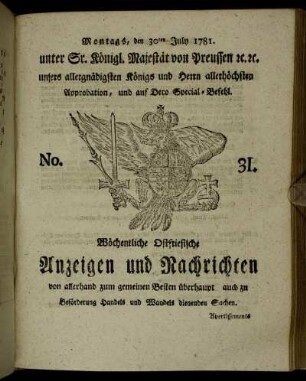 No. 31. Montags, den 30ten July 1781.