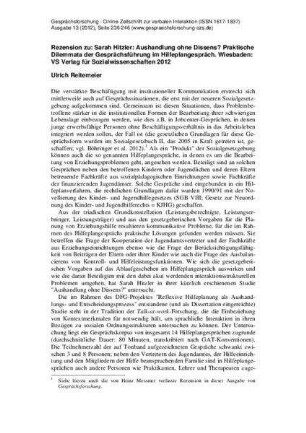 Sarah Hitzler: Aushandlung ohne Dissens? Praktische Dilemmata der Gesprächsführung im Hilfeplangespräch, Wiesbaden, VS Verlag für Sozialwissenschaften, 2012