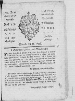 24tes Stück, Ausgabe vom 10. Junii 1772