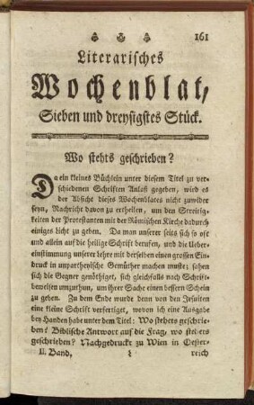 Sieben und dreysigstes Stück.