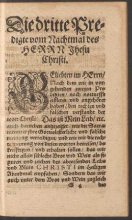 Die dritte Predigte vom Nachtmal des Herrn Jhesu Christi.