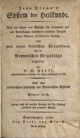 John Brown's System der Heilkunde