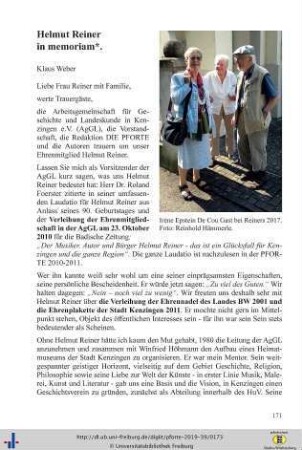 Helmut Reiner in memoriam (1920 – 2018)