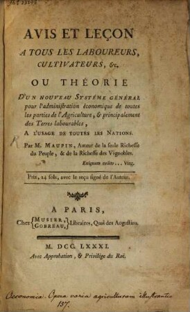 Avis et leçon à tous les laboureurs