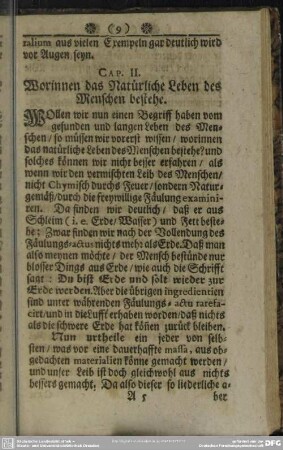 Cap. II. Worinnen das Natürliche Leben des Menschen bestehen