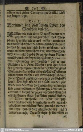 Cap. II. Worinnen das Natürliche Leben des Menschen bestehen