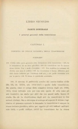 Libro secondo. Parte generale. I principi generali della trascrizione