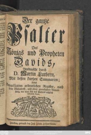 Der gantze Psalter Des Königs und Propheten Davids