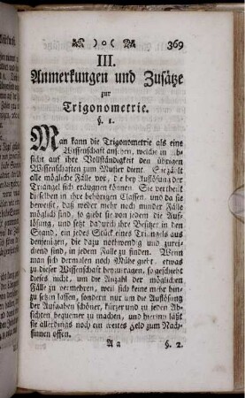 III. Anmerkungen und Zusätze zur Trigonometrie.