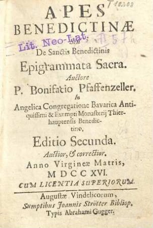 Apes Benedictinae, Seu De Sanctis Benedictinis Epigrammata Sacra