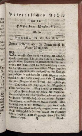 Nr. 6. Magdeburg, den 12ten May 1792
