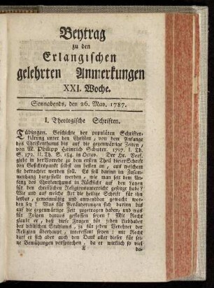 XXI. Woche. Sonnabends, den 26. May. 1787.
