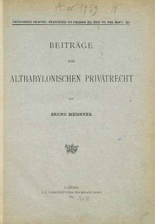 Beiträge zum altbabylonischen Privatrecht