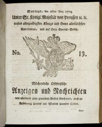 No. 13. Montags, den 26ten Merz 1779.