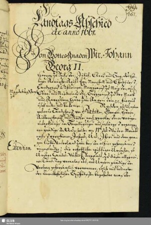 Landtags Abschied de anno 9.4.1661