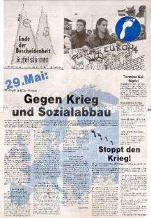 Maueranschlag zum "euro-marsch" für ein soziales Europa am 29. Mai 1999 in Köln am Rande des EU-Gipfels
