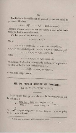 Sur une formule - relative aux tangentes.