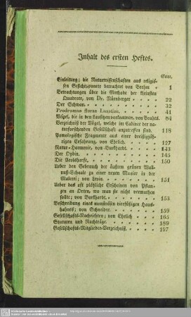 Inhalt des ersten Heftes