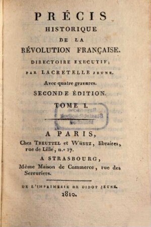 Précis historique de la Revolution Française. Directoire executif. 1 : avec quatre gravures