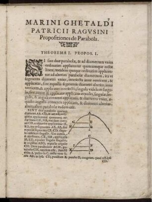 Marini Ghetaldi. Particii Ragvsini Propositiones de Parabola.
