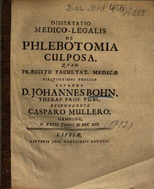 Dissertatio Medico-Legalis De Phlebotomia Culposa
