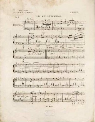 Trois petites fantaisies brillantes et faciles pour piano sur l'opéra Lucia di Lammermoor de Donizetti. 2, Duo : Sulla tomba che rinserra