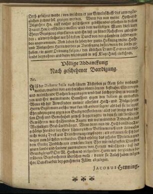 Völlige Abdanckung Nach geschehener Beerdigung.