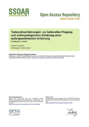 Todesnäheerfahrungen: zur kulturellen Prägung und anthropologischen Erklärung einer außergewöhnlichen Erfahrung