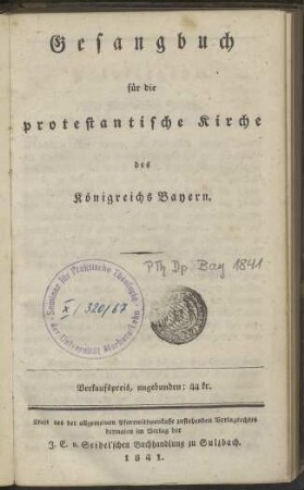 Gesangbuch für die protestantische Kirche des Königreichs Bayern