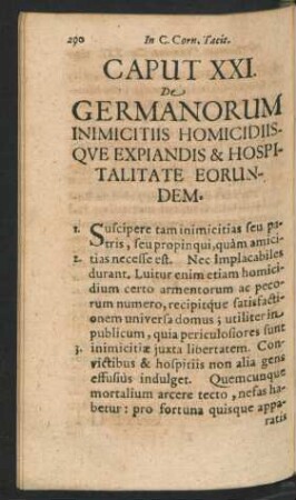 Caput XXI. De Germanorum Inimicitiis Homicidiis Que Expiandis & Hospitalitate Eorundem.
