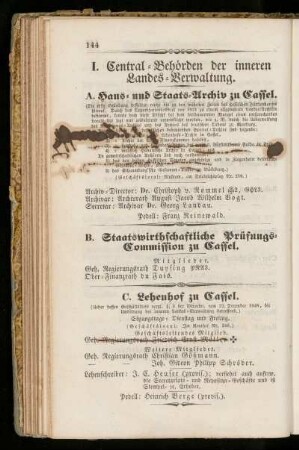 I. Central=Behörden der inneren Landes=Verwaltung.