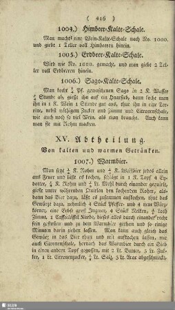 XV. Abtheilung. Von kalten und warmen Getränken