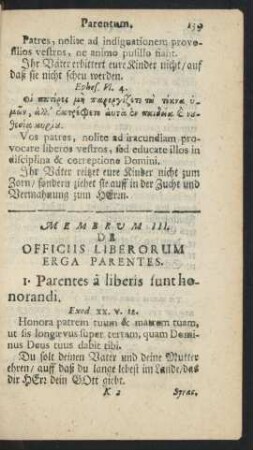 Membrum III. De Officiis Liberorum Erga Parentes.