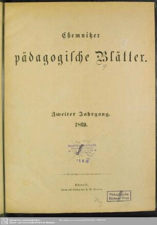 2.1869: Chemnitzer pädagogische Blätter