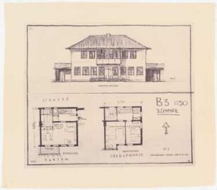 Gesamtbebauungsplan Ankara Ankara Kooperatifi. Haustypen: (Lichtpause von Inv.Nr. 23209 und 23210), Vorstufe Typ B3, Doppelhaus 3 Zimmer, Grundriss Erdgeschoss und Obergeschoss 1:50