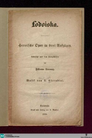 Lodoiska : heroische Oper in 3 Aufzügen