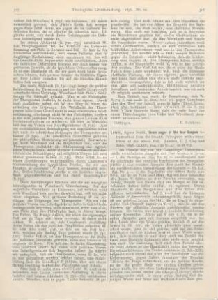 316-317 [Rezension] Lewis, Agnes Smith, Some pages of the four Gospels retranscribed from the Sinaitic Palimpsest with a translation of the whole text