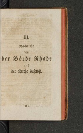 III. Nachricht von der Börde Rhade und der Kirche daselbst.