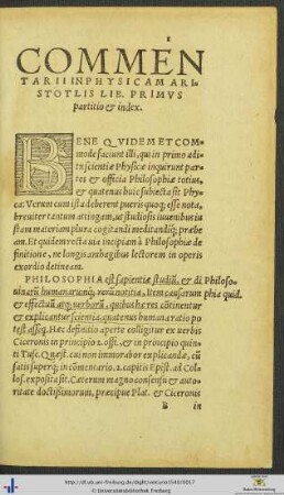 Commentarii In Physicam Aristotelis Liber Primus