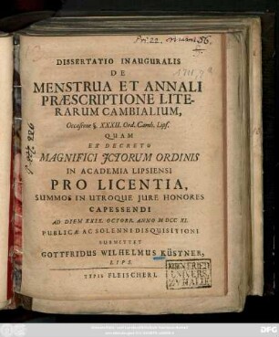 Dissertatio Inauguralis De Menstrua Et Annali Præscriptione Literarum Cambialium, Occasione §. XXXII. Ord. Cab. Lips.