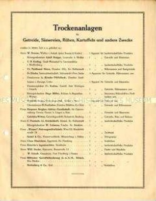 Trockenanlagen für Getreide, Sämereien, Rüben, Kartoffeln und andere Zwecke