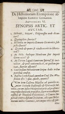 Articulus VI. De Helvetiorum Exemptione ab Imperio Romano Germanico